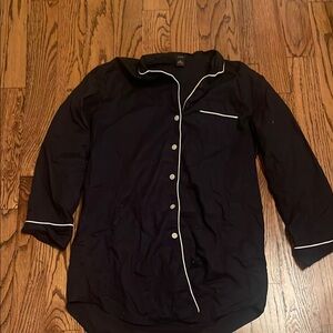 Navy J Cew  Button-Up cotton nightshirt with White Trim size small